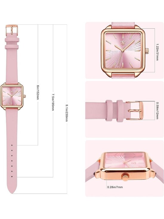 Women\'s Pink Square Leather Vintage Elegant Waterproof Quartz Retro Wrist Watch main image 4